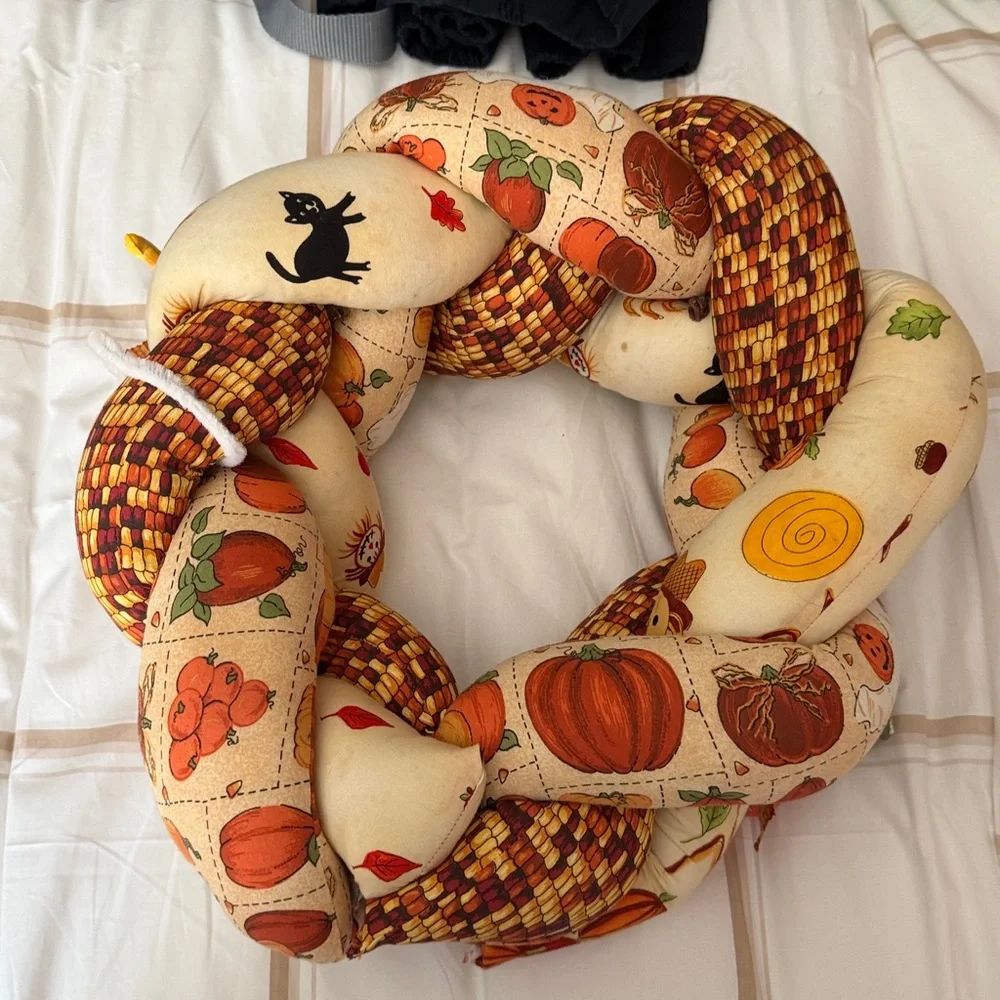 Autumn Harvest Wreath with Pumpkins and Leaves